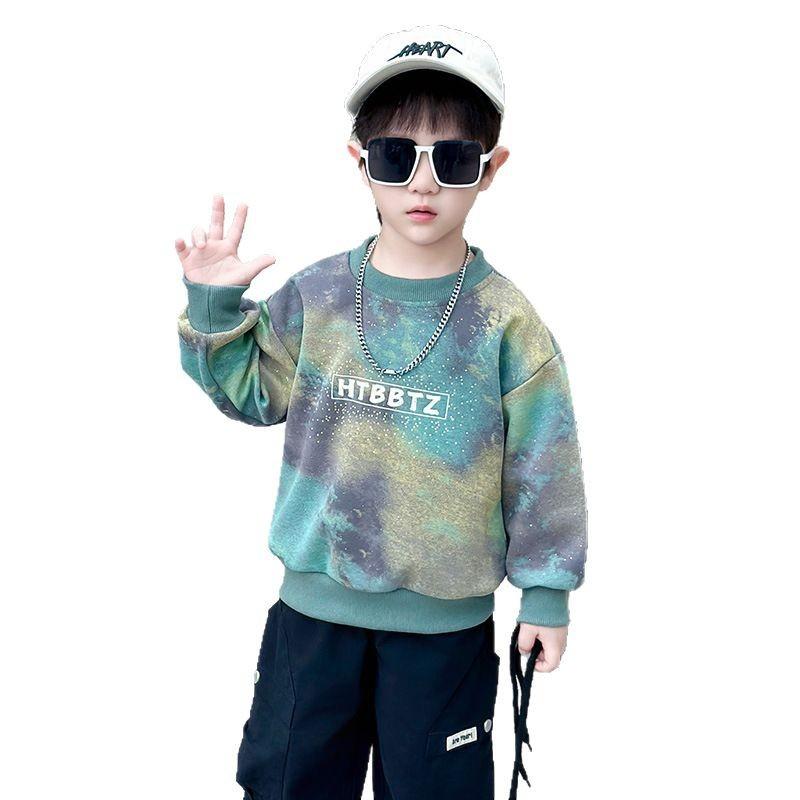 Boys Tie Dye Sweatshirt Long Sleeve Soft Casual Top For Spring Autumn Fashionable Kids Pullover