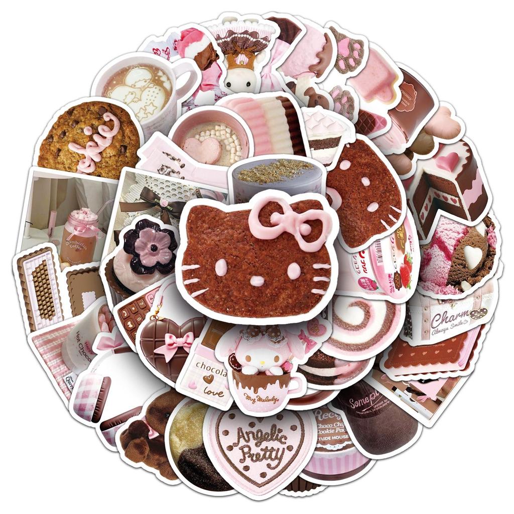 50 Pink & Brown Retro Korean-Style Stickers: Perfect for DIY Journals, Notebooks, and Water Bottles