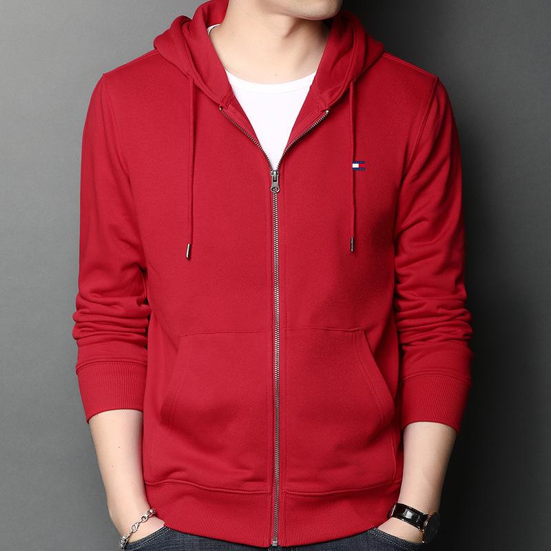 Tommy Men's Long-Sleeve Jacket, Hooded Cardigan, Spring & Autumn Sweatshirt, Casual Base Layer