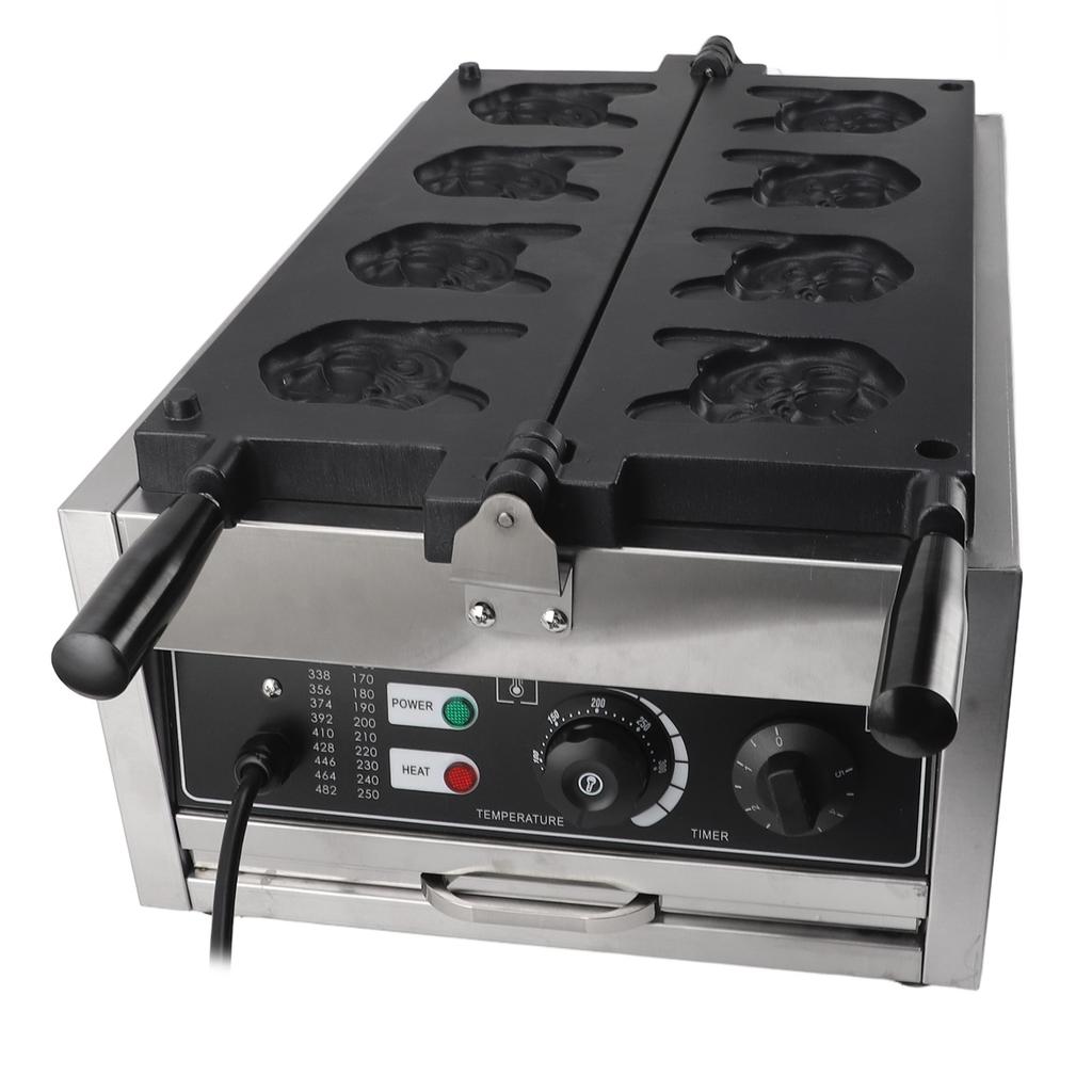Commercial Waffle Maker Non Stick 8 Mould Bulldog Fun Shape Dual Side Heating Electric Waffle Baker