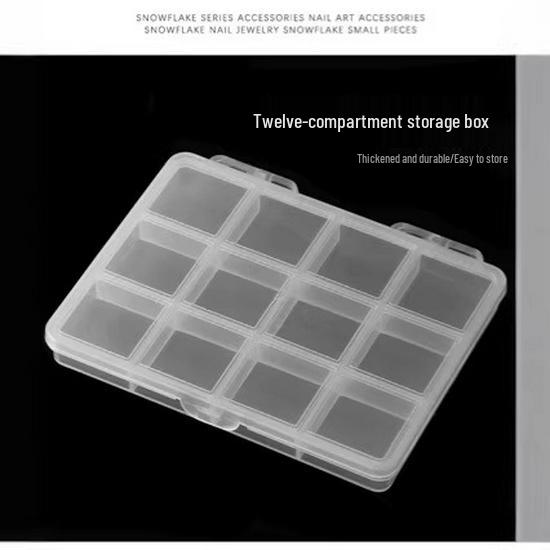 Transparent 12-Compartment Storage Box for Nail Art Accessories, Beads, and Electronic Components.