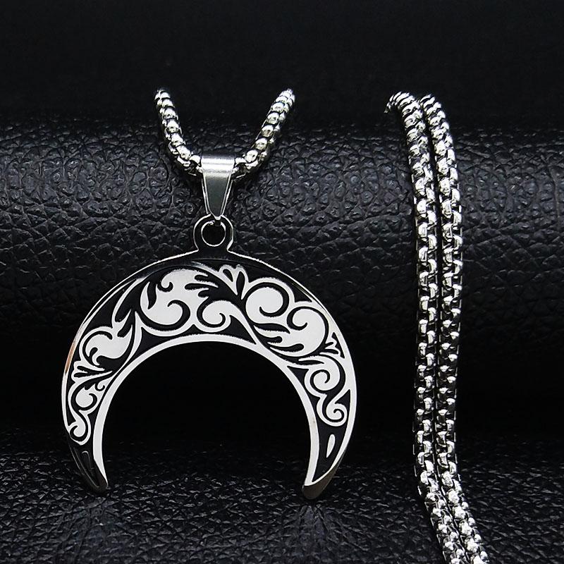 2026 Fashion Flower of Life Moon Stainless Steel Necklace for Women Silver Color Necklaces Pendants Jewelry Colgantes N591S02