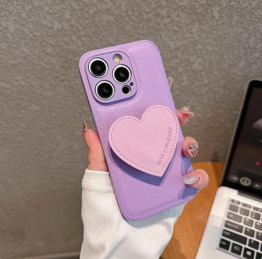PU-Leder Herz-Ständer-Hülle für iPhone 15/16 Pro Max - Stilvolles Design für Frauen