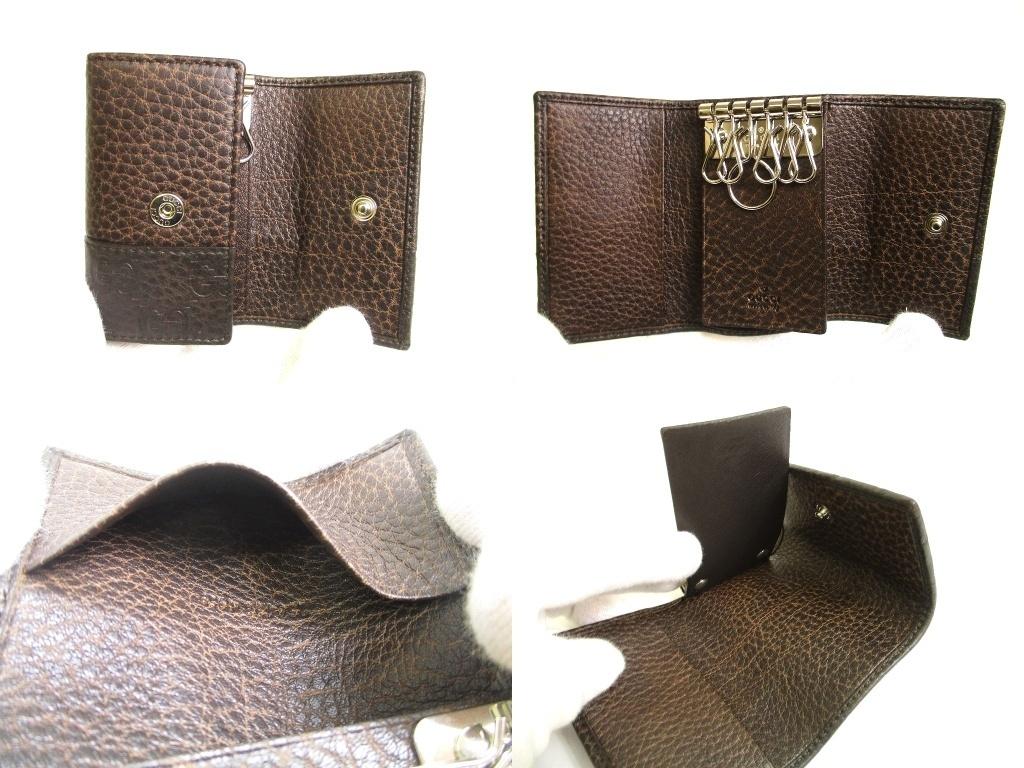 Authentic GUCCI GG Dark Brown Leather 6 Pics Key Chain #a995  Refurbished