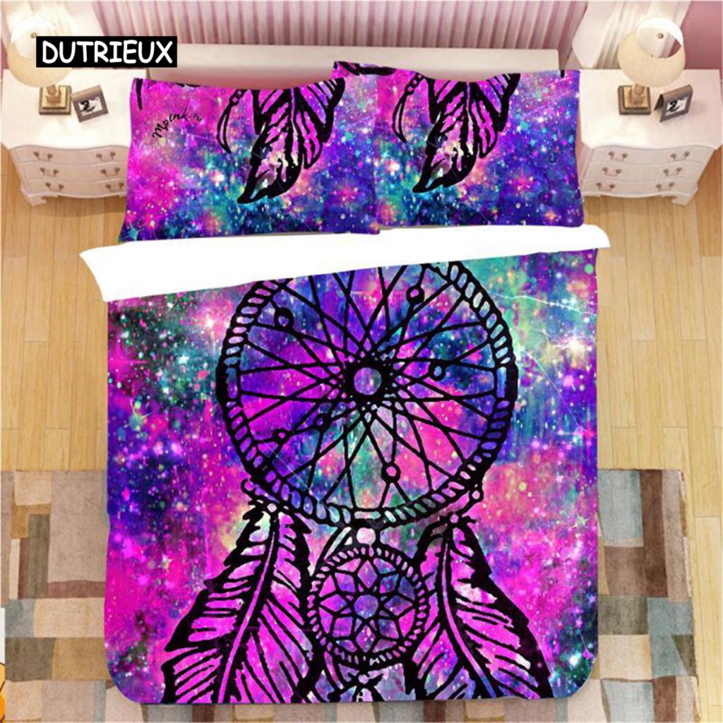 Dream Catcher Duvet Cover Set King Double Pink Starry Universe Queen Size for Kids Girls Comforter Cover Microfiber Quilt Cover