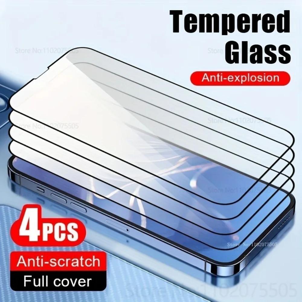 4 Stück HD Vollabdeckung gehärtetes Glas für iPhone 17 ProMax 16 Plus 14 15 ProMax Displayschutzfolie 13 ProMax 12 Mini 11 17 Air