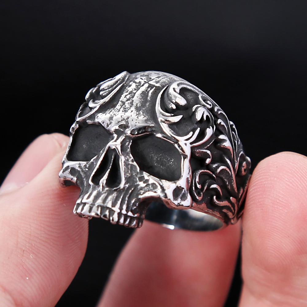 Gothic Vintage 316L Stainless Steel Skull Ring For Men Women Fashion Punk Biker Carved Rings Amulet Jewelry Gifts Dropshipping