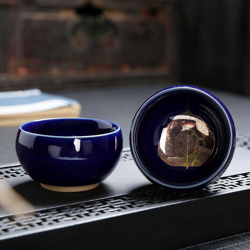 Golden Maple Leaf Jianzhan Ceramic Tea Kiln Change Tianmu Glaze Tasting Creative Master Single Cup Retro Gold-embellishe