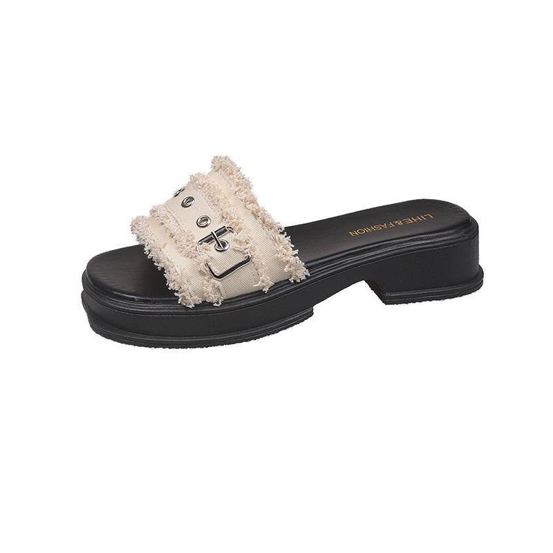 

Туфли на высоком каблуке, французские ретро-полушапки на толстом каблуке, новинка 2025 года, летние ленивые однопедальные классные тапочки, женская обувь 40