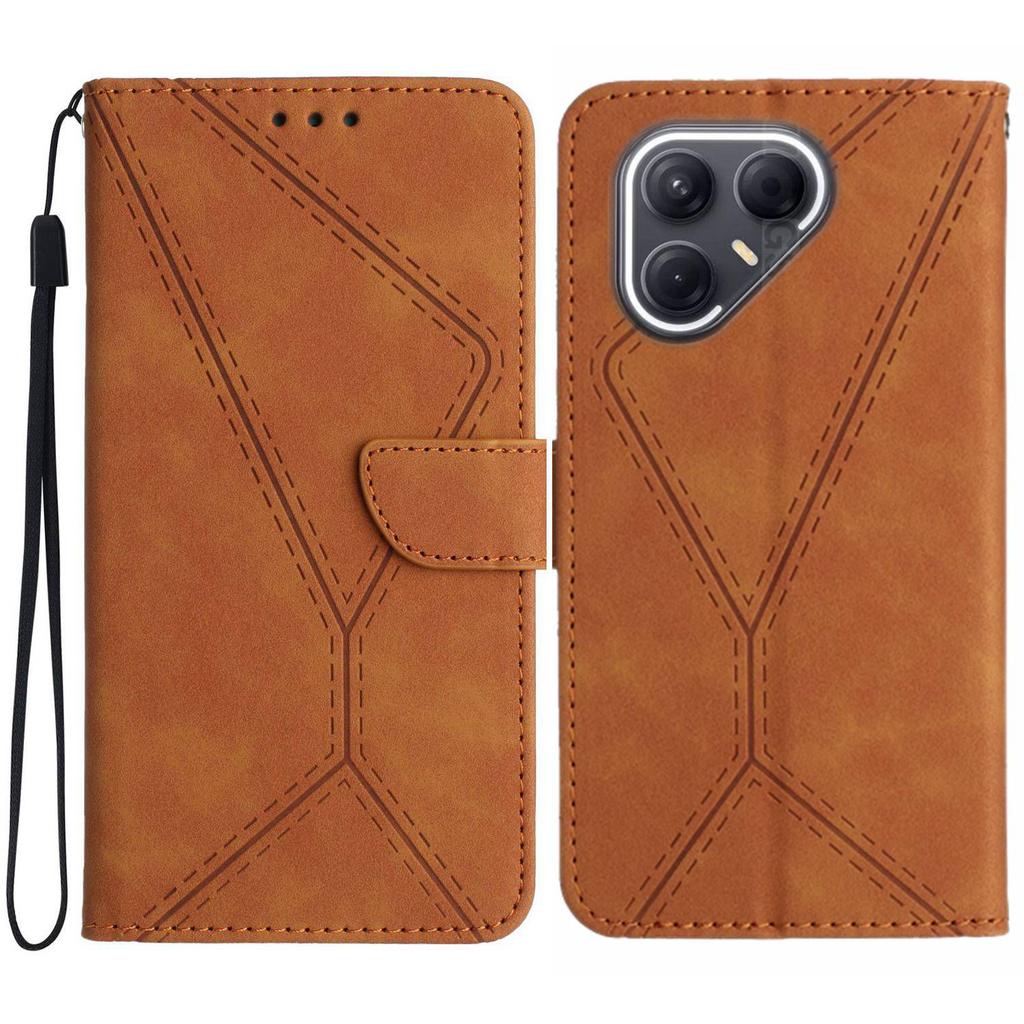For TECNO Pova 7 5G Case Skin Touch Lines Imprinted PU Leather Flip Phone Cover