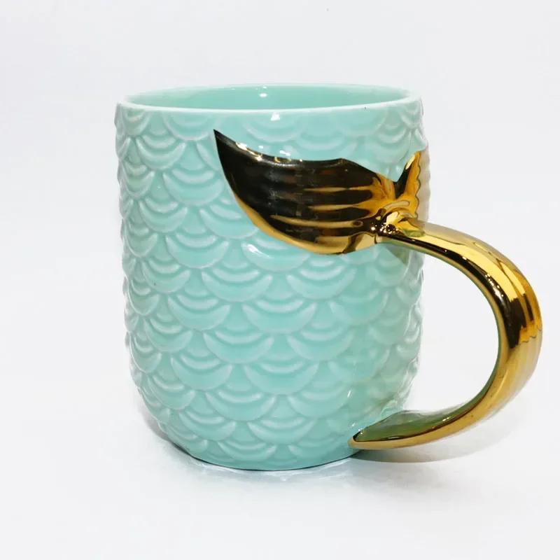 

Mermaid Tail Handle Mug with Pearl Glaze Gold Creative Ceramic Golden Tea Coffee Milk Personalized Mugs Fishtail Cup Novelty 301-400ml