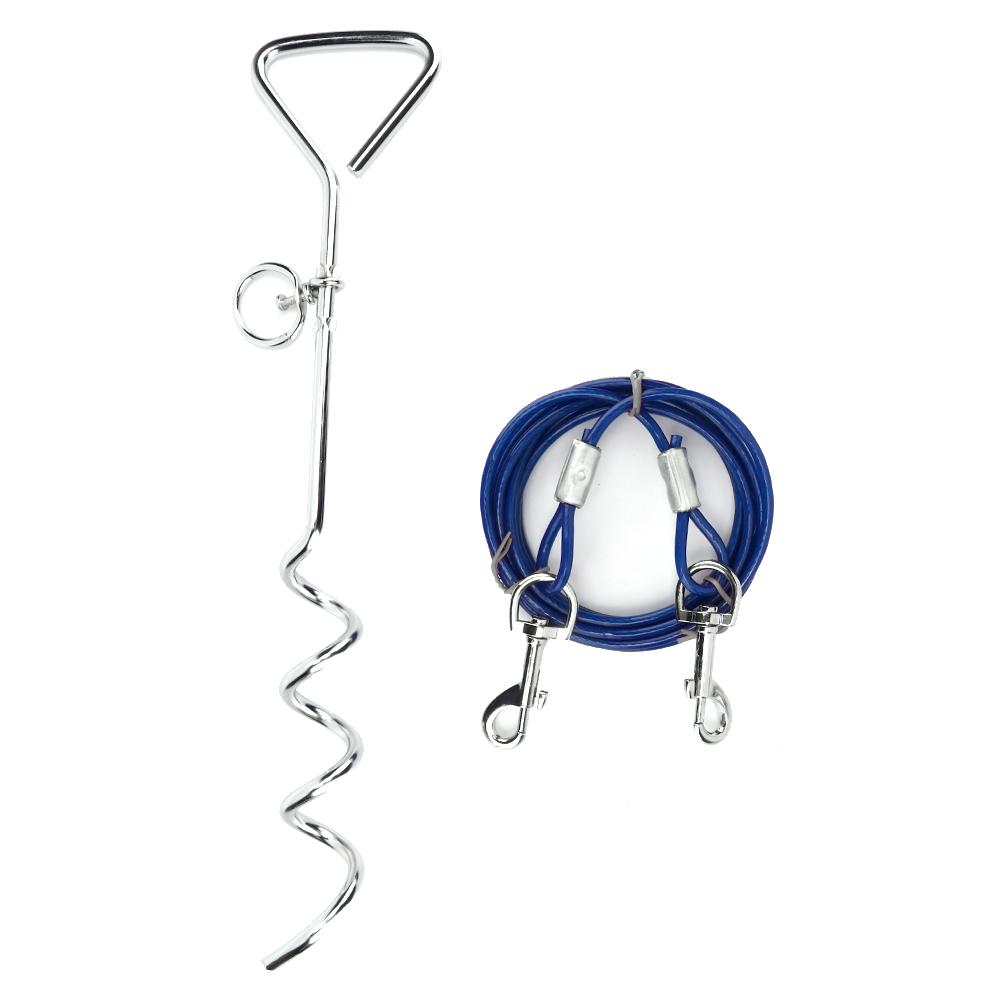 Outdoor Pet Dog Spiral Ground Stake Pile Double Hook Steel Wire Traction Chain(blue Dog Pile Steel Small Size)