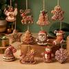 Decorative Wooden Holiday Pendants Christmas Gingerbread Style Ornaments with Natural Hemp Rope, Retro Festive Hanging Tree for Home Party Wall Window
