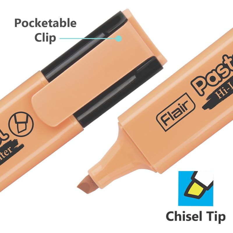 Flair Pastel 5 Shades Highlighter Pack of 1 | Quick Dry, Smudge Proof, Non-Toxic Ink for School, Office & Journaling