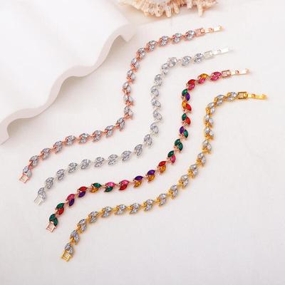 Bohemian Leaf Bracelet - Adjustable Zinc Alloy Chain with Marquise Zircon Stones for Women Slavic Forest Motif