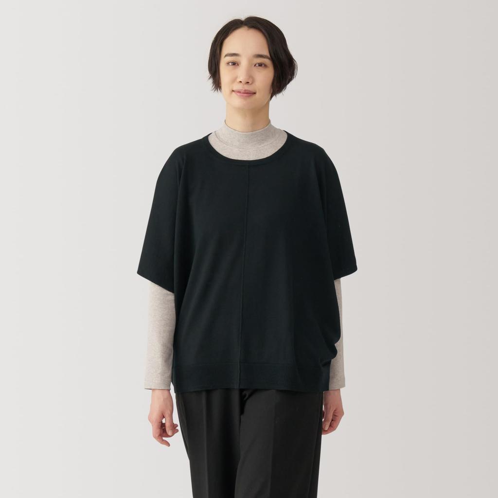 MUJI Washable Wool Poncho Size BA1PQA4A Women's High-Gauge Sweater, Black, L,