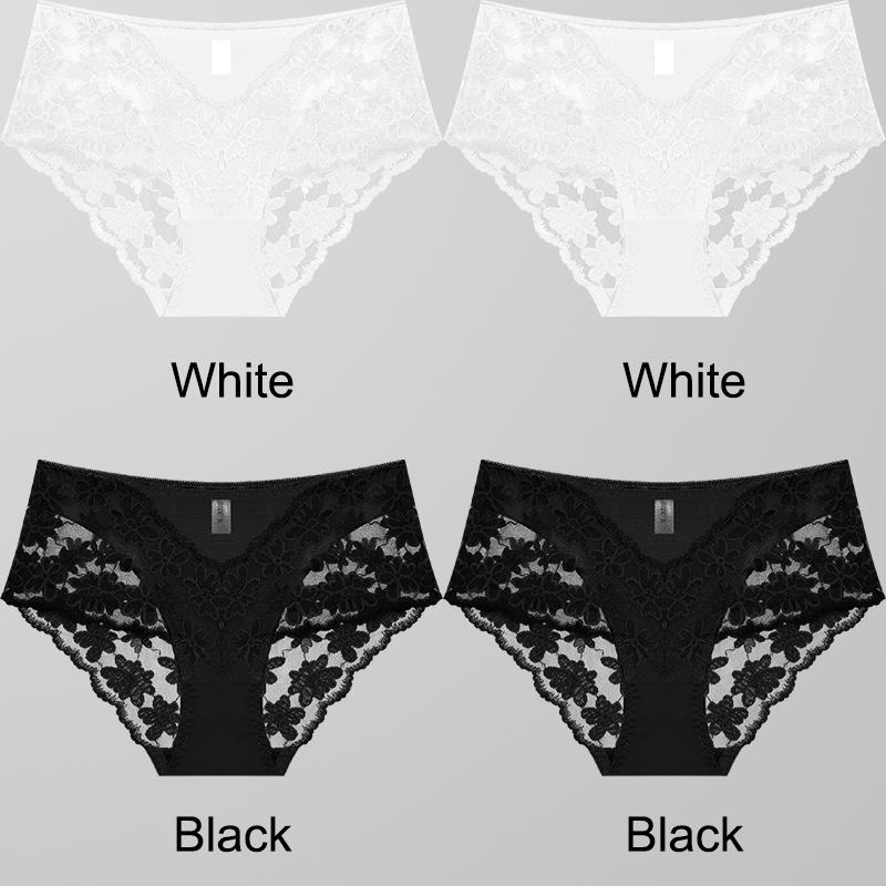 

4PCS/Set Women Splice Panties Lace Floral Embroidery Briefs Sexy Female Underwear Lingerie for Ladies Transparent Briefs XXL