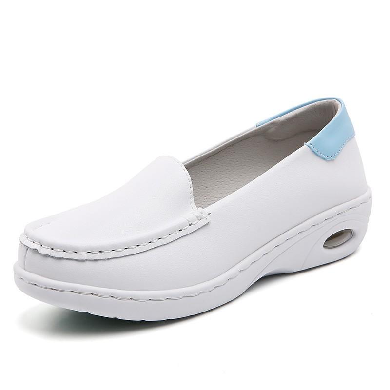 Nurse shoes women s autumn, autumn and winter Korean version leather casual flat-bottomed air cushion nurse shoes cotton new white shoes 34