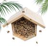 Handmade Wooden Hexagonal Ma-son Bee House With Tubes Natural Wooden Bee Hive Attracting Pollinating Bees For Yards Porches Lawn