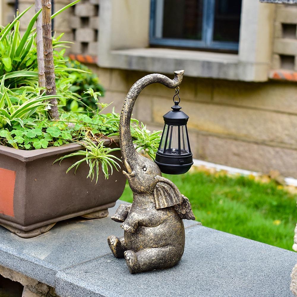 Vanntett Utendørs Solcelle Hagebelysning Elefant Hengende Lampe Dekorasjon Dyr Resin Håndverk Hage Gård Plen Lampe