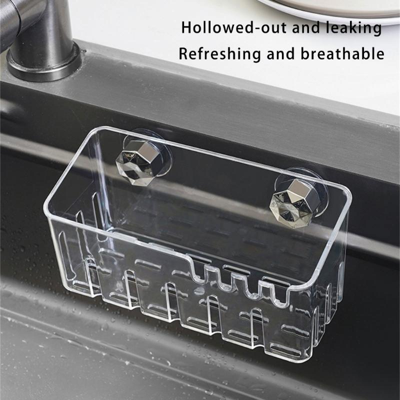 Sponge Holder With Suction Cup Sink Organizers Kitchen Storage Durable Plastic Drainage Holes Modern Design For Cleaning Tools
