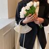 2023 Ins New Korean Version of Mini Children's Fan-shaped Portable Concave Shape Hand Carrying Slung Pearl Bag Bags for Girls