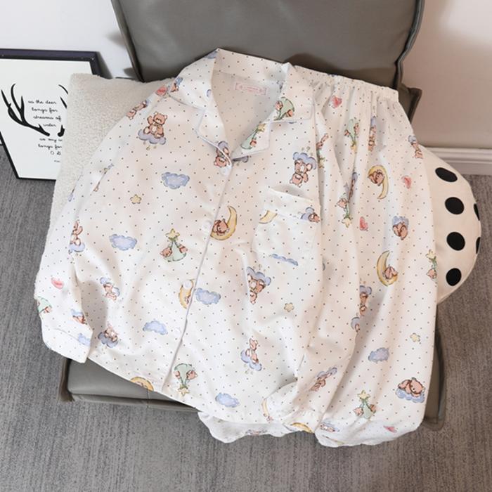 Chinese Style Ink Print Vintage Pajamas Set for Women Nightwear Autumn Casual All-match Women's Pajamas Sleepwear