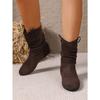 Round Toe Pleated Stack Boots Women's 2025 Winter New Plus-size Retro Sleeve Wedge Mid-leg Boots