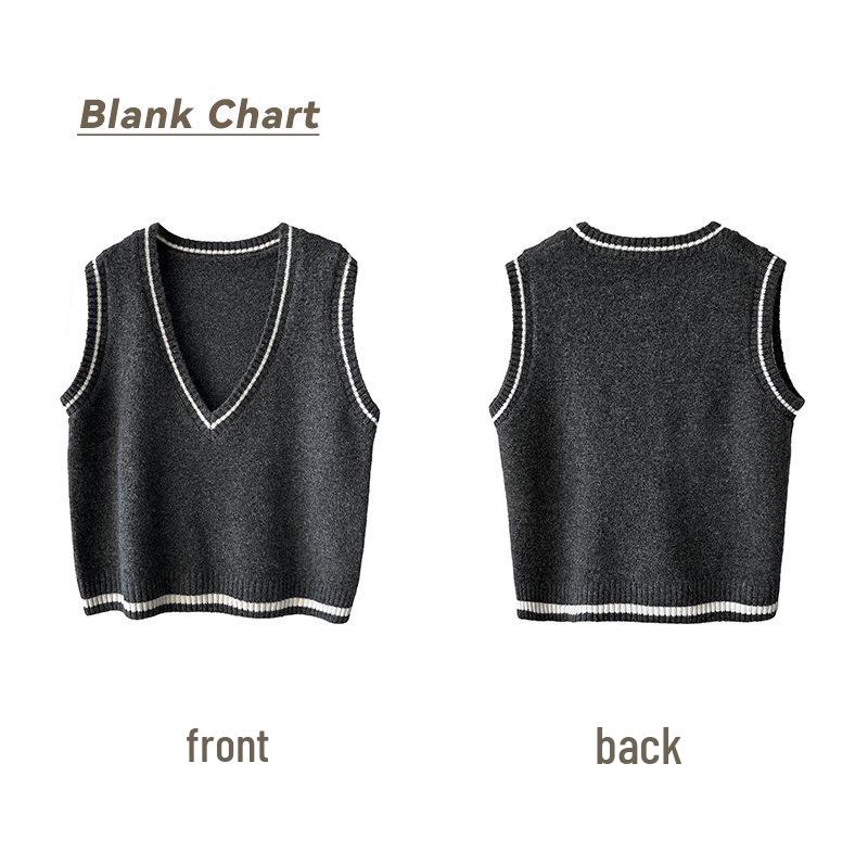 Orange Zhi Retro V-Neck Color Block Knitted Vest - Early Autumn College Girl Style