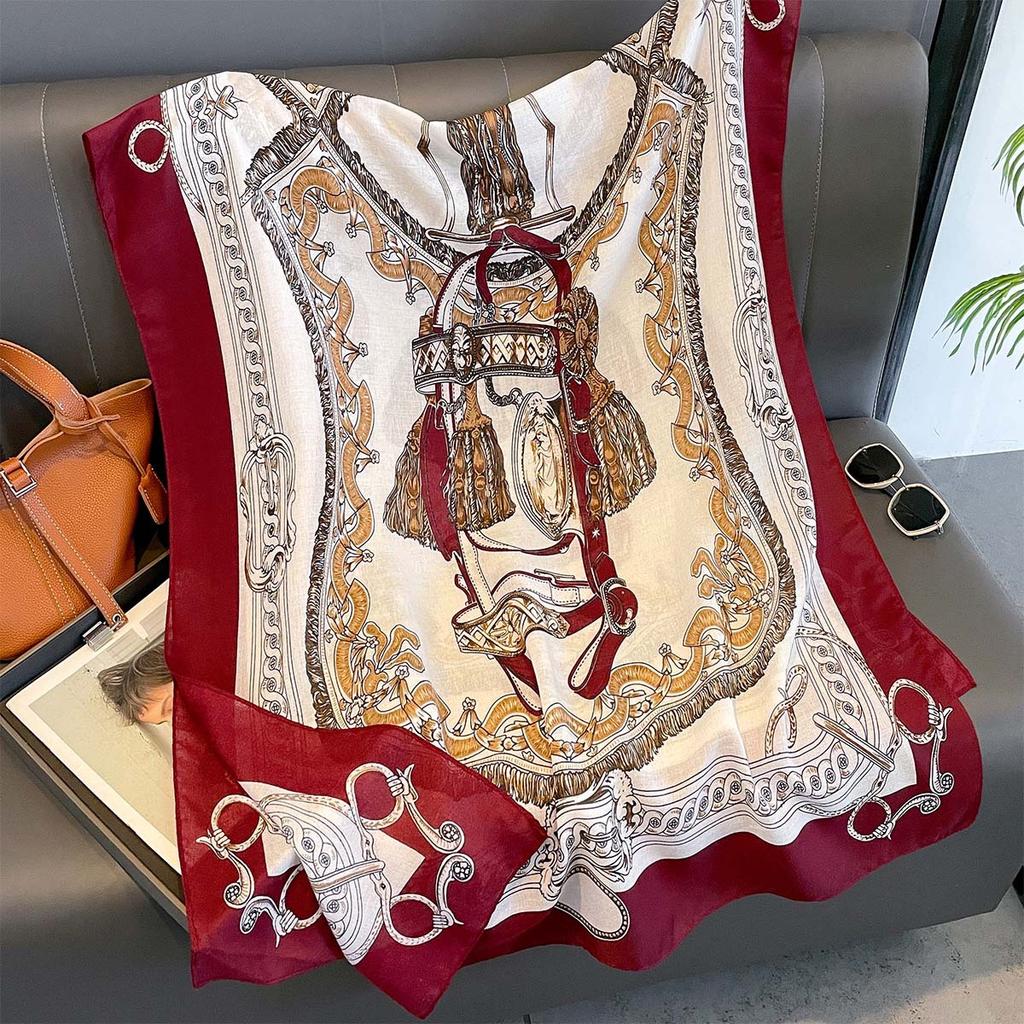 Women Cotton Linen Rose Print Scarf Shawl Hijab Muslim Long Headscarf Scarves Head Wraps Long Female Head Scarf