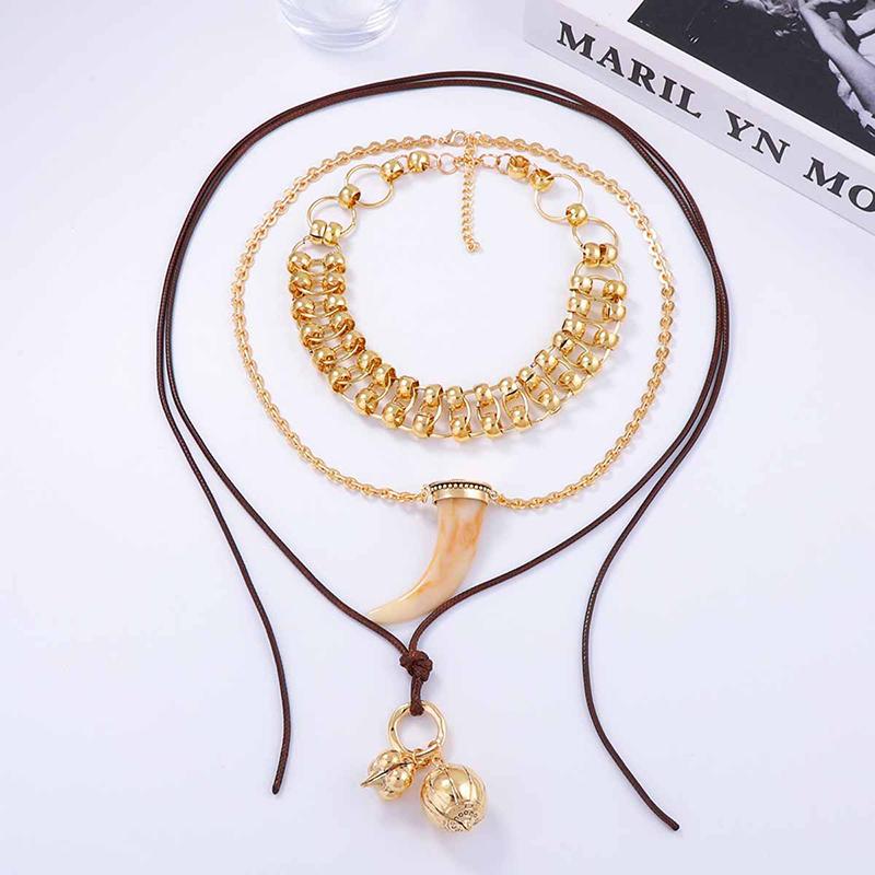 Luxury Multilayer Wolf Tooth Pendant Necklaces For Women Men Vintage Ethnic Style Geometric Necklace Holiday Party Jewelry Gifts