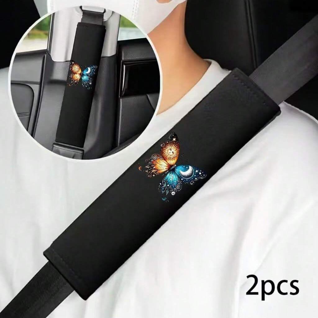 2PCS Starry Sky Butterfly Car Seat Belt Protective Cover Soft and Comfortable Shoulder Cover Car Load Shoulder Strap Protection