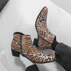 Winter New Designer Trend Male Pointed Leopard Pattern Chelsea Ankle Boots Men's High Top Casual Shoes Zapatos Hombre