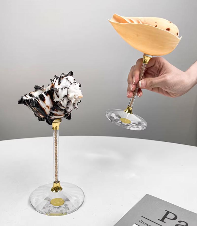 Natural Conch Shell High Footed Cup Ornaments Handmade Creative Champagne Red Wine Glass Storage Tray Decoration Birthday Gifts