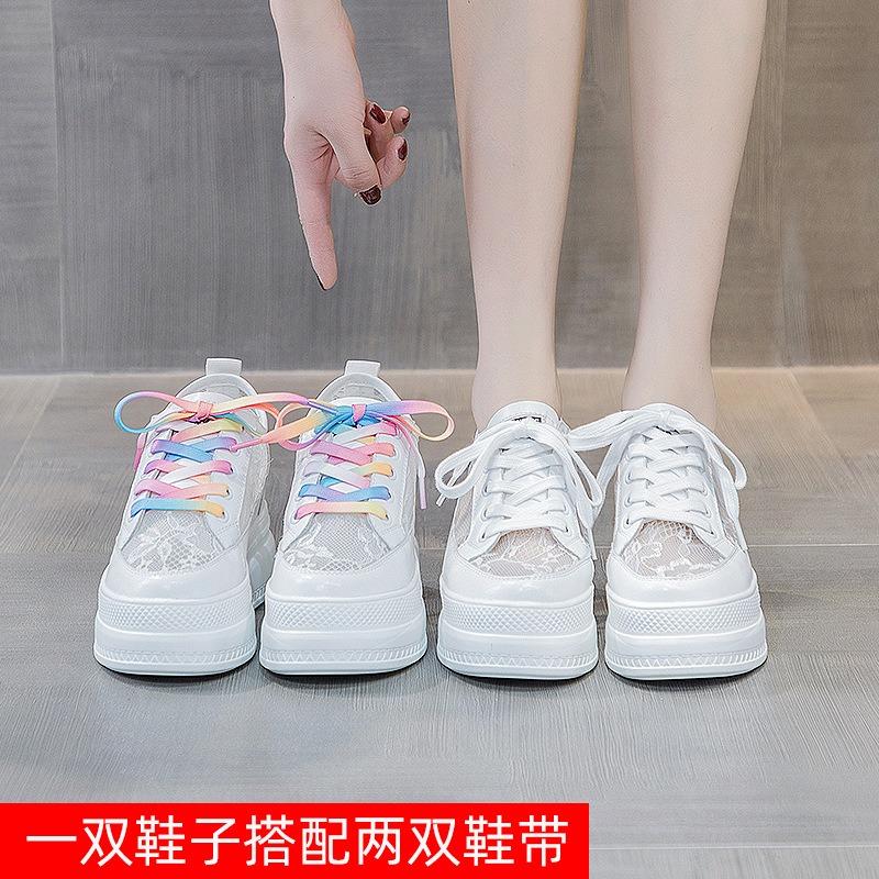 Fashion 8cm 2025 Summer New Style Women's Loafers, Thick-bottomed Leisure Shoes with Lace Mesh