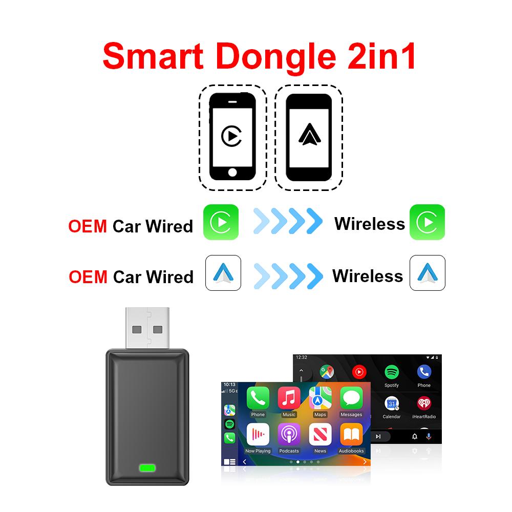 2024 Android Auto Wireless Carplay Adapter 2in1 Smart Dongle Carplay Ai Box For Volvo Benz Hyundai Chevrolet Haval MG Kia