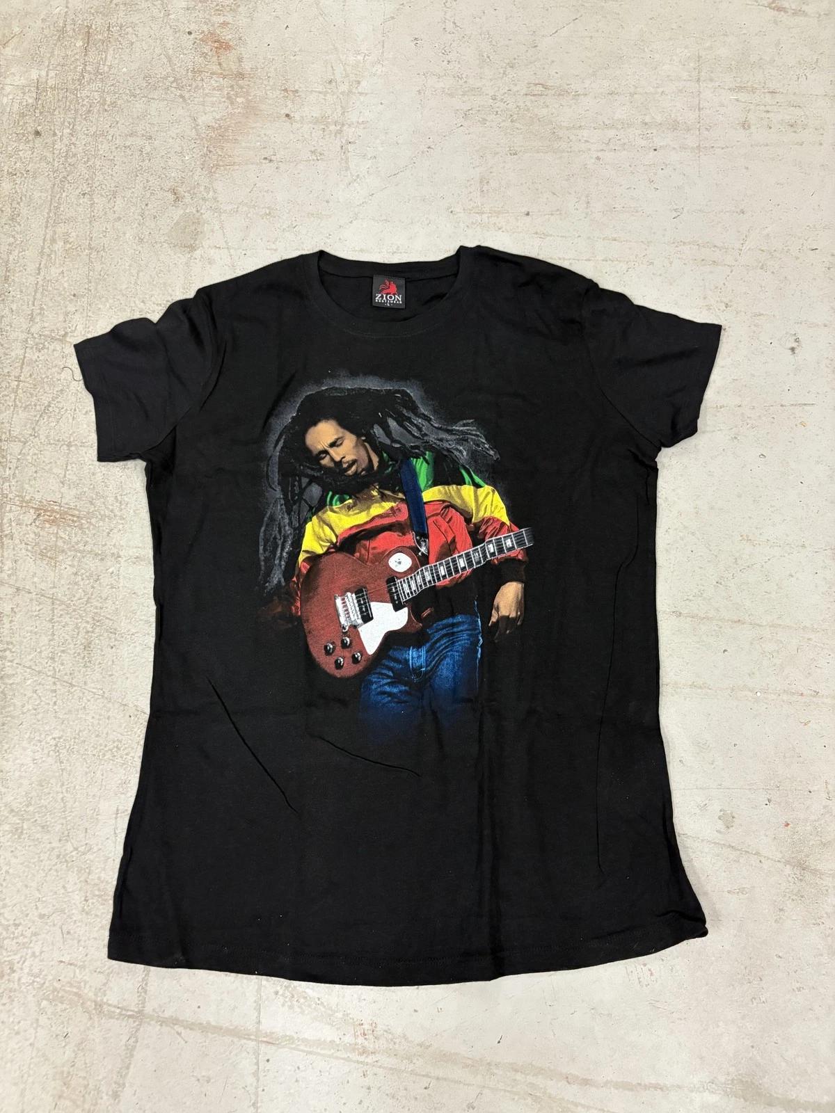 Bob Marley Shirt womens Large Black Zion Rootswear Rasta Reggae Music 2008 S