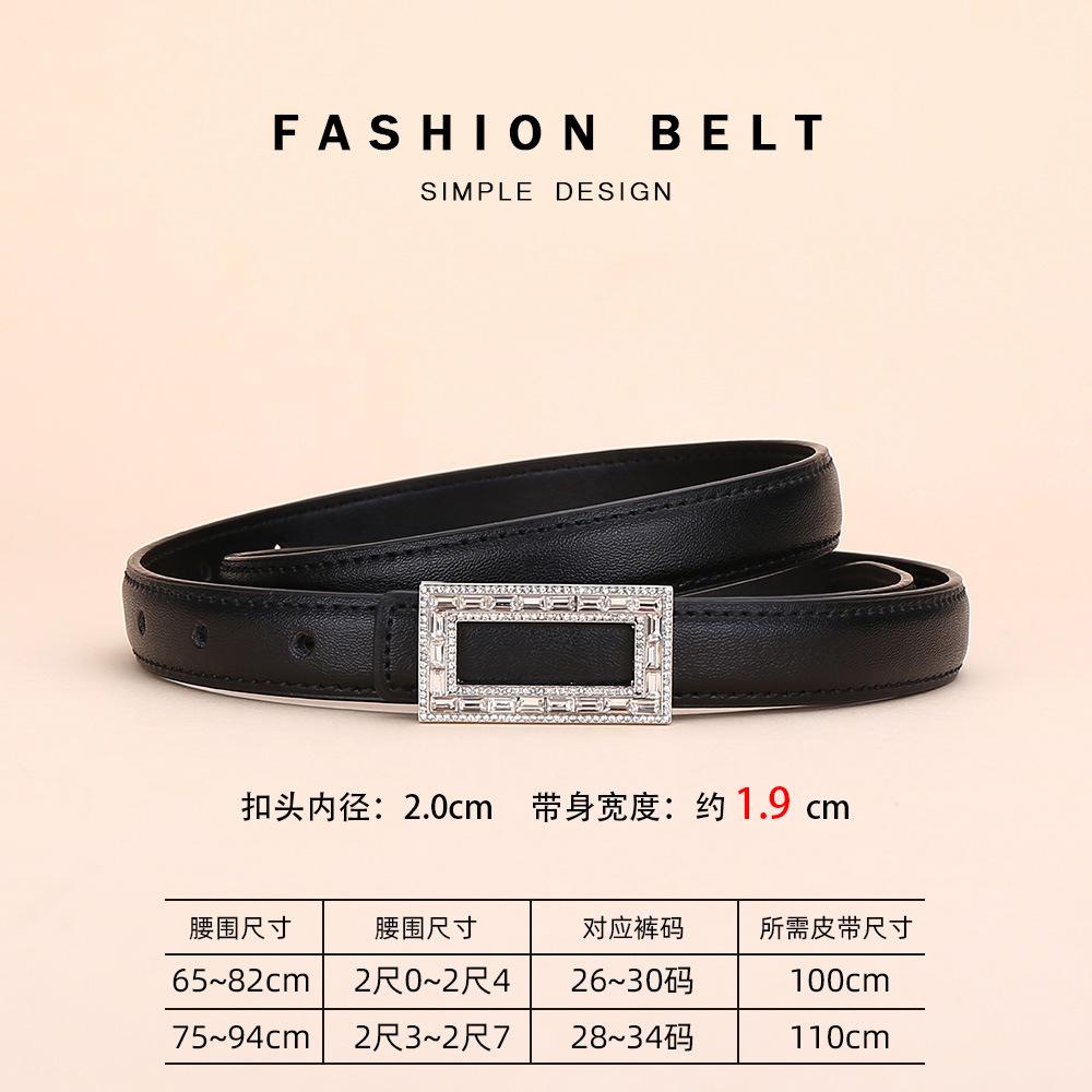 Women'S Leather Belt Rhinestone Inlaid Premium Jeans Pants Belt Square Buckle Cowhide Belt Women'S