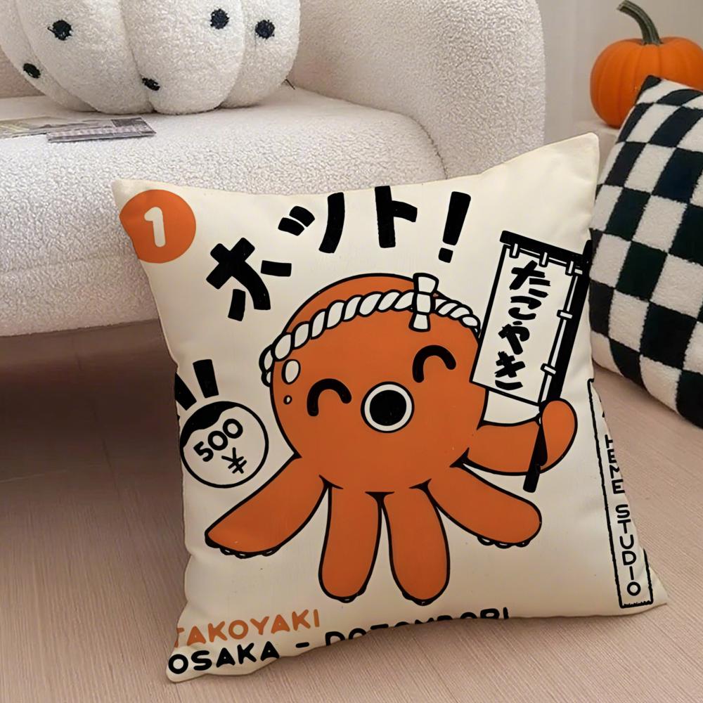 

TTakoyakiS Japanese Food Cushion Cover Throw Pillow Cover Hidden Button Durable Polyester Chair Cushion 30X30cm