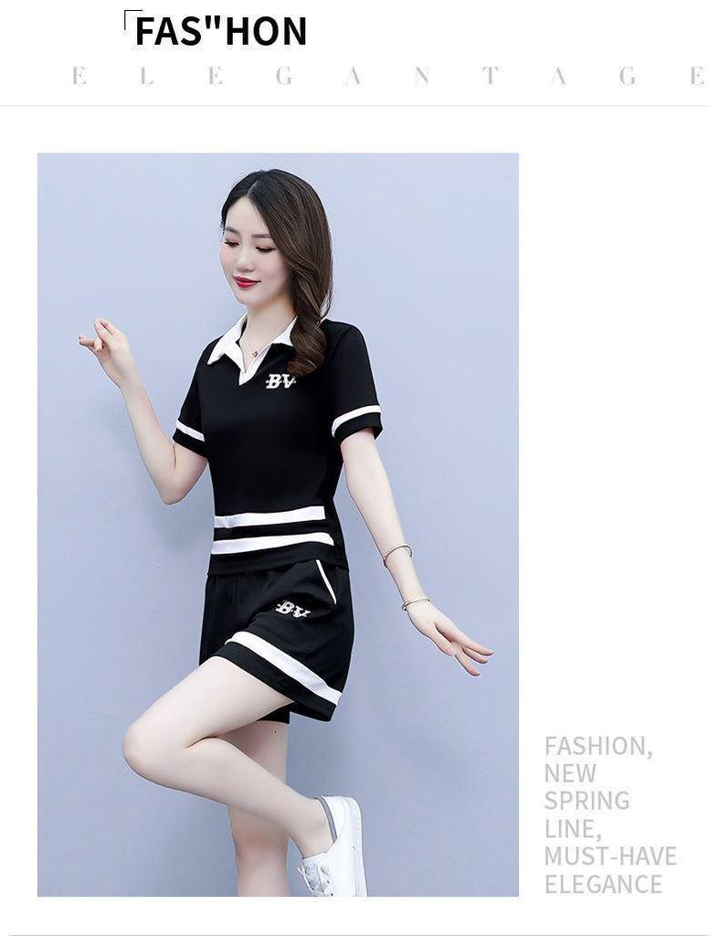 Women's 2024 Summer Stylish Korean Polo Lapel Short-Sleeve Shorts Set