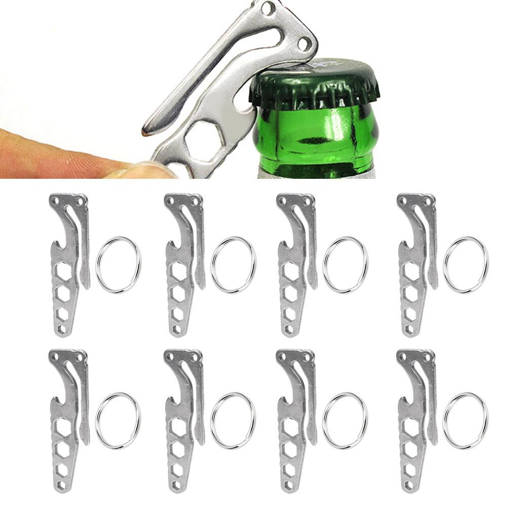 Stainless Steel Pocket Key Clip Bottle Opener Hex Wrench Multifunctional Tool for Outdoors