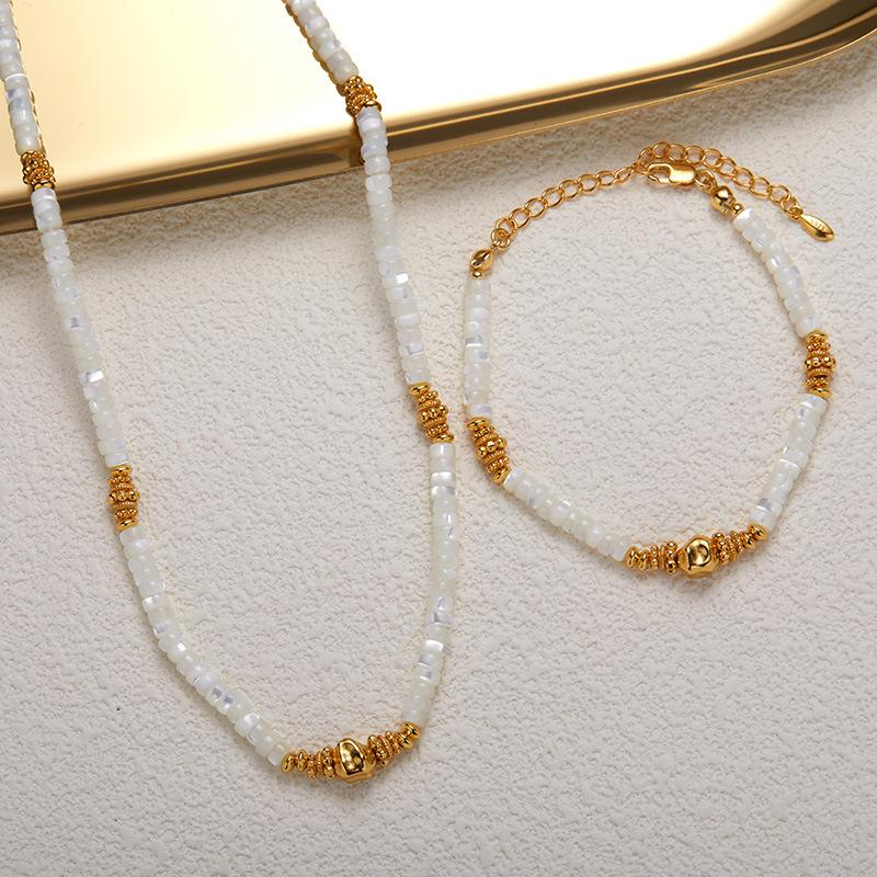 S925 Sterling Silver Natural White Shell Color Treasure Bracelet Female Original Light Luxury Design Minimalist White Shell Beaded Set