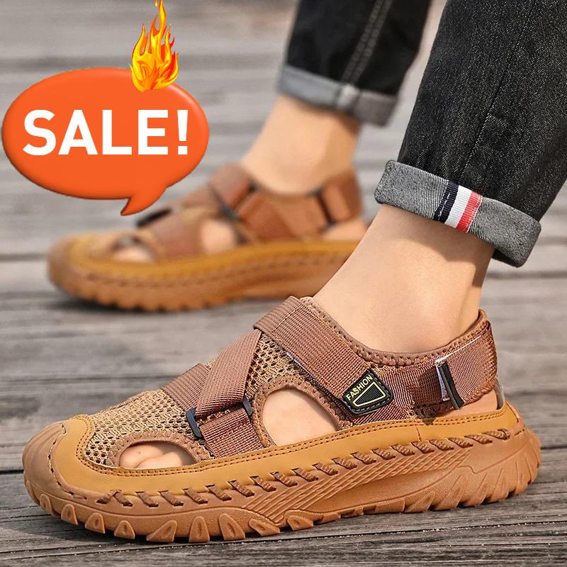 

Summer Men Sandals Genuine Leather Mens Casual Shoes Outdoor Men Leather Sandals for Men Beach Shoes Roman mens Shoes comfort 38 сірий колір