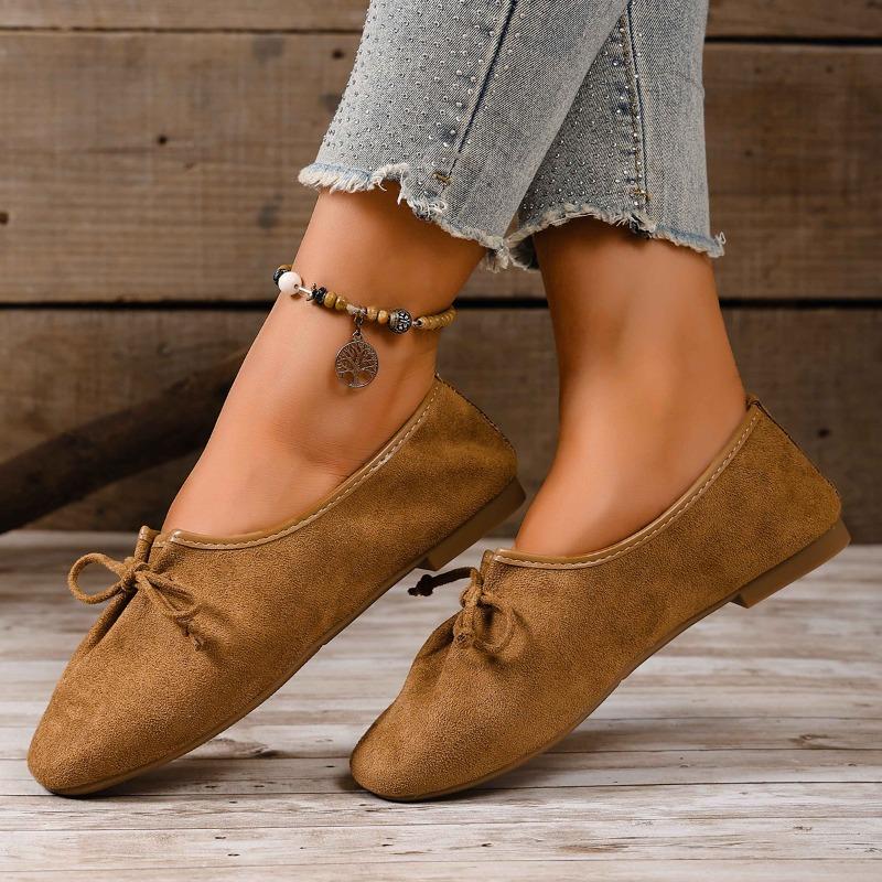Fashion Flannelette Single Shoes Women's Fashion Round Toe Pleated Bow Soft Sole Non-Slip Low Top Shoes