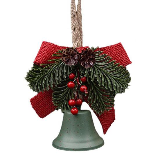 Christmas Bell Decoration Bowknot Decor Hanging Decorative Bell with Pine Branches Red Fruits Indoor Outdoor Ornament