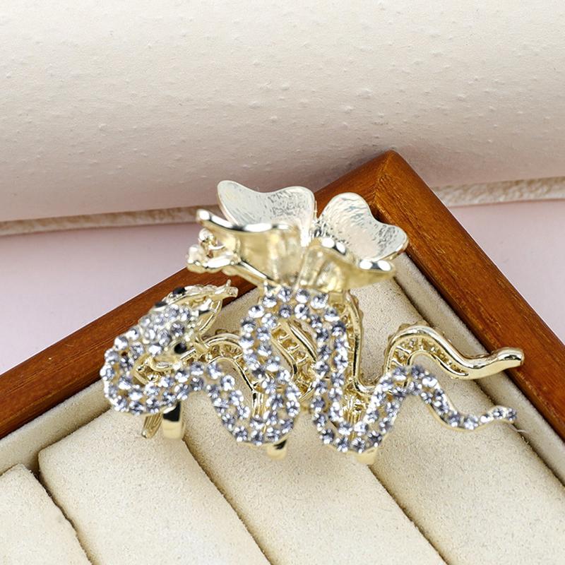

Gold Diamond Shiny Snake Hair Clip Luxurious Paw Claw Clip Cute Girl Bow Wave Paw Claw Clip Pearls Wavy Hair Claws золотий