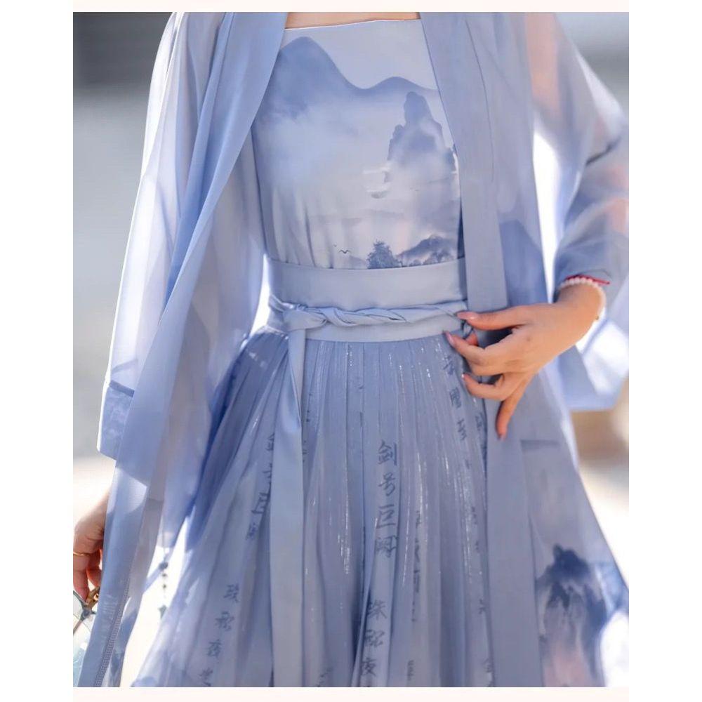 Chinese Song Dynasty Style Modified Hanfu Daily Suspender And Baidu Skirt Three-piece Set