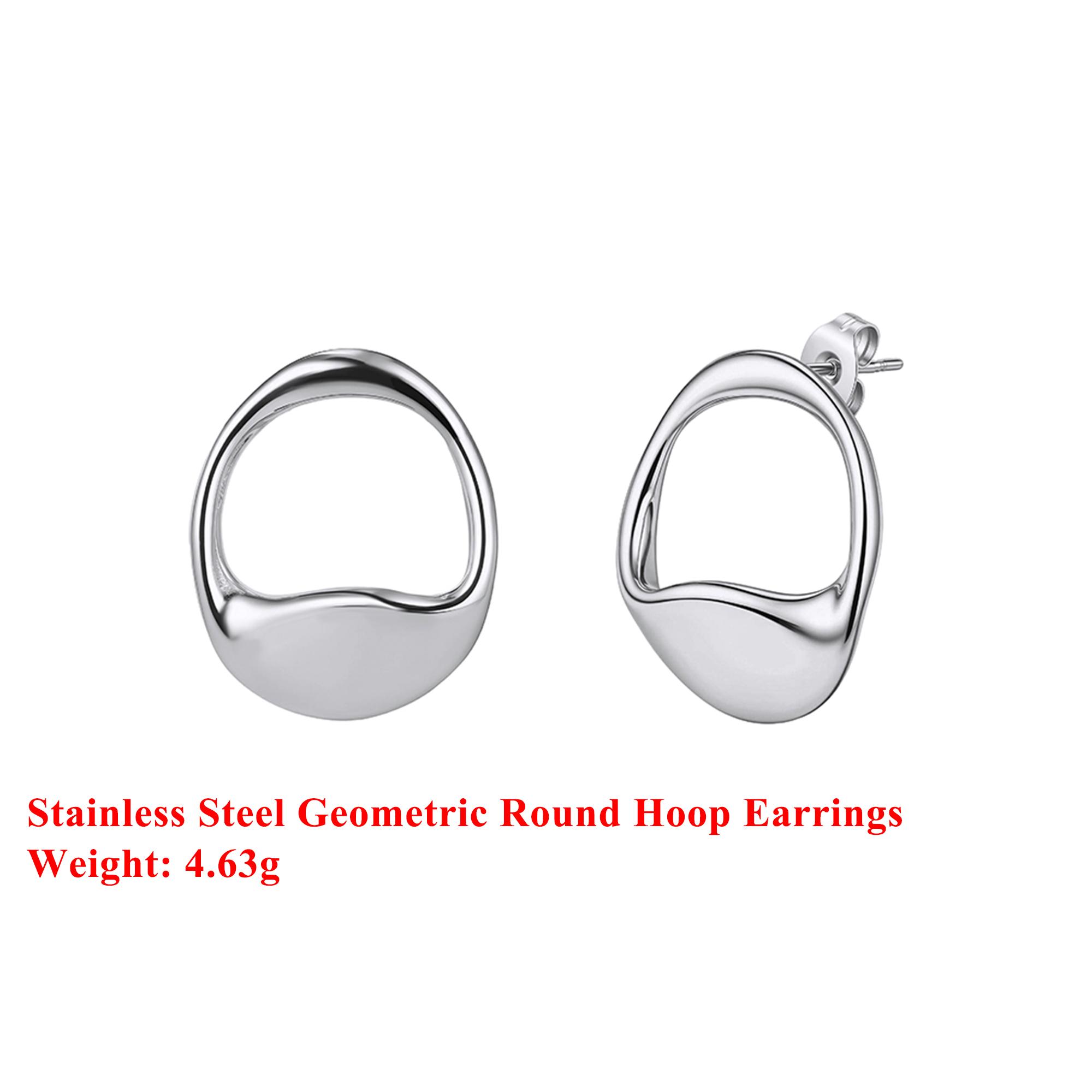 

Effie Queen Stainless Steel 18k Gold Geometric Round Hoop Earrings Simple Jewelry for Women Banquet Party Birthday Gift STKE08 срібний