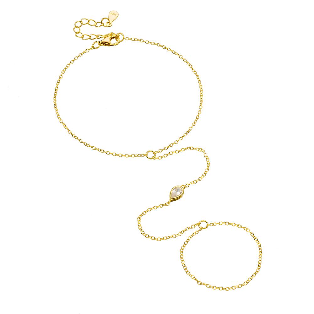 Jewelry 925 Sterling Silver 14K Gold Plated Summer Beach Vacation Cz Zircon Layer Hand Chain Bracelet for Women