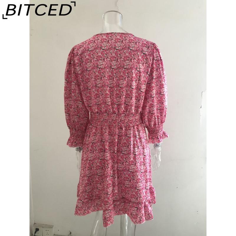 BITCED Summer Floral Print Mini Dresses Women Vintage Sexy A-Line V-Neck Half Sleeve Party Dress Female Casual Elegant Beach Dress